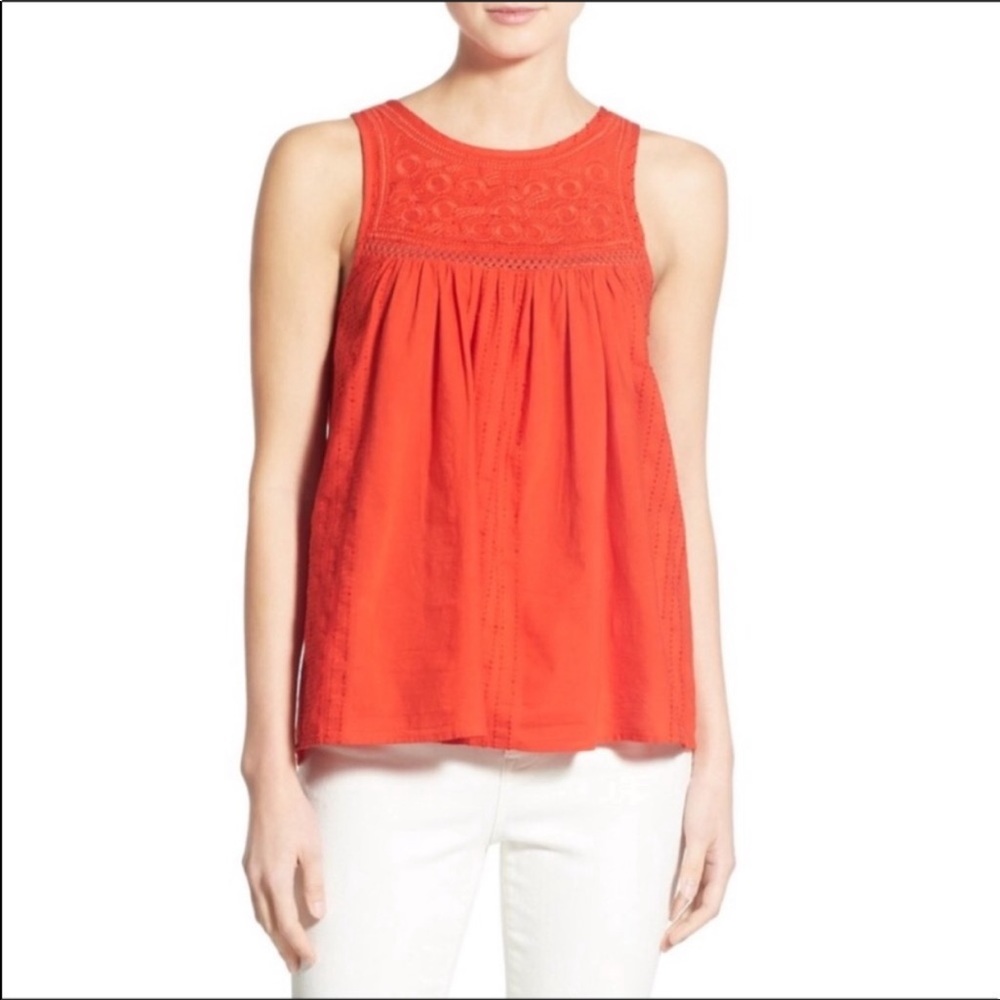 Madewell Embroidered Swing Top in Red